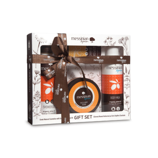 GIFT SET ORANGE & LAVENDER: ΑΦΡΟΛΟΥΤΡΟ 300ML + ΓΑΛΑΚΤΩΜΑ ΣΩΜΑΤΟΣ 300ML + SCRUB ΦΡΑΓΚΟΣΥΚΟ & ΔΙΚΤΑΜΟ 250ML