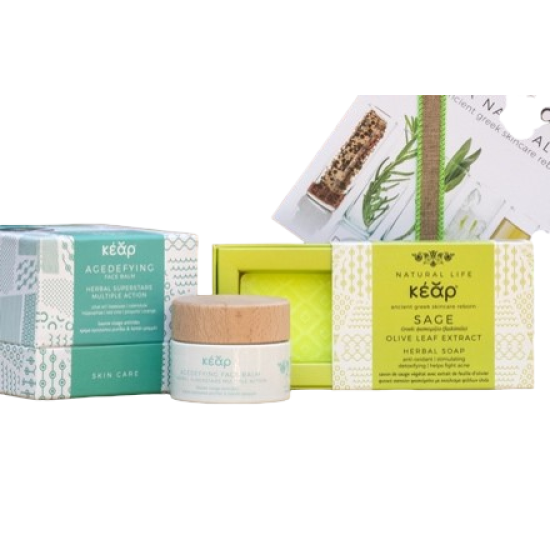 GIFT PACK PROTECT PREVENT: AGE DEFYING FACE BALM 50ML + SAGE OLIVE LEAF EXTRACT HERBAL SOAP 100GR