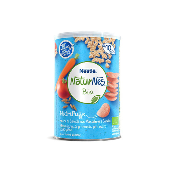 NATURNES BIO NUTRIPUFFS ΜΠΟΥΚΙΤΣΕΣ ΔΗΜΗΤΡΙΑΚΩΝ ΜΕ ΤΟΜΑΤΑ & ΚΑΡΟΤΟ 10Μ+ 35GR